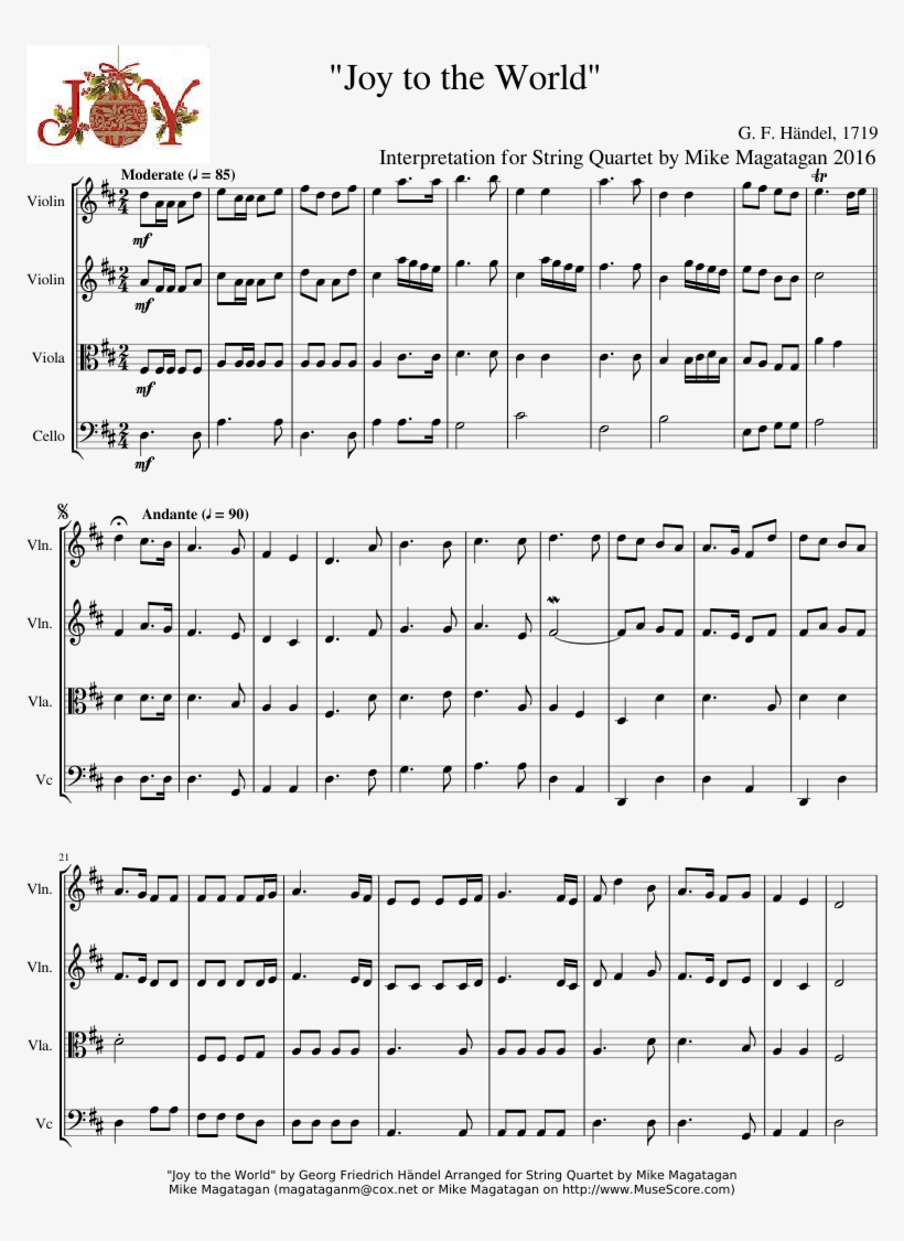 "joy To The World" Sheet Music Composed By G - Joy To The World Strings, transparent png #2786935