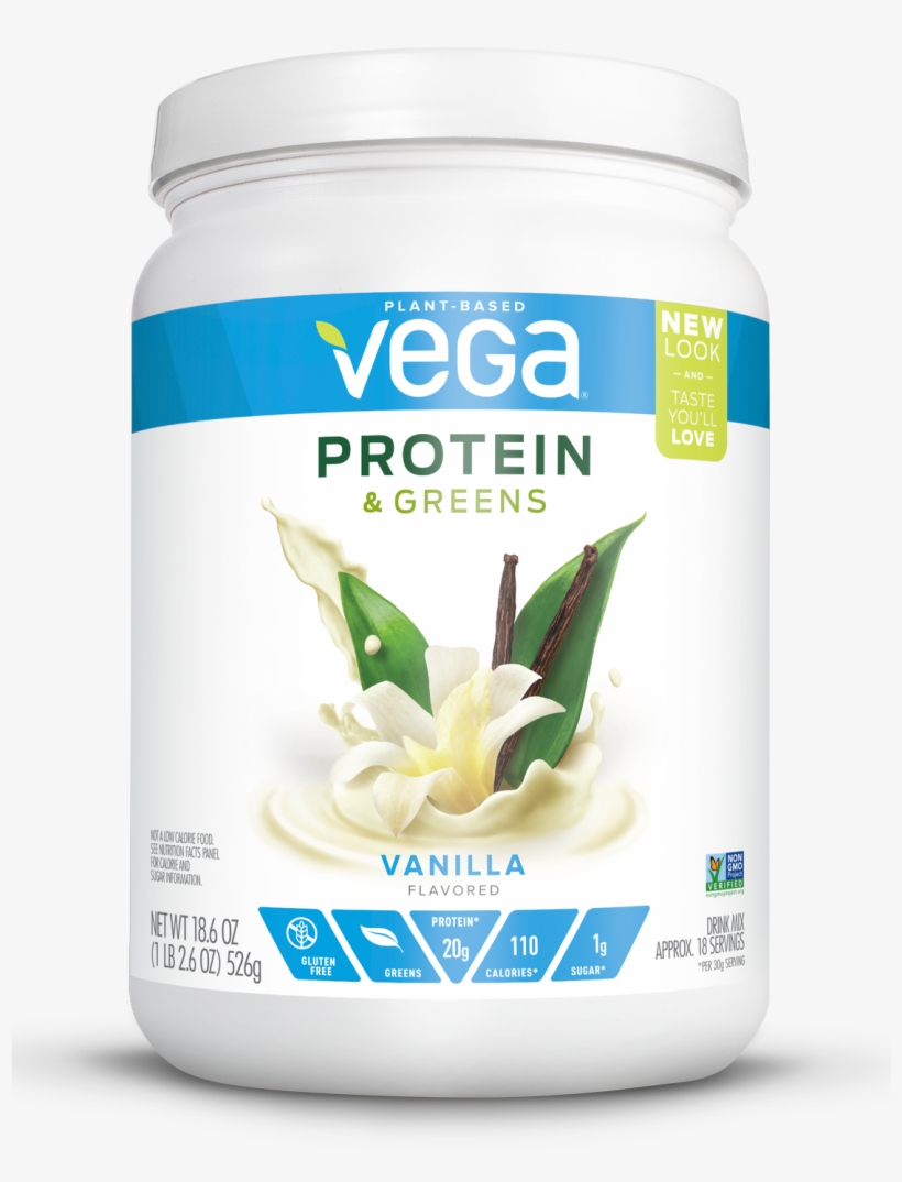 Vega Plant Protein & Greens Powder, Vanilla, 20g Protein,, transparent png #2790695