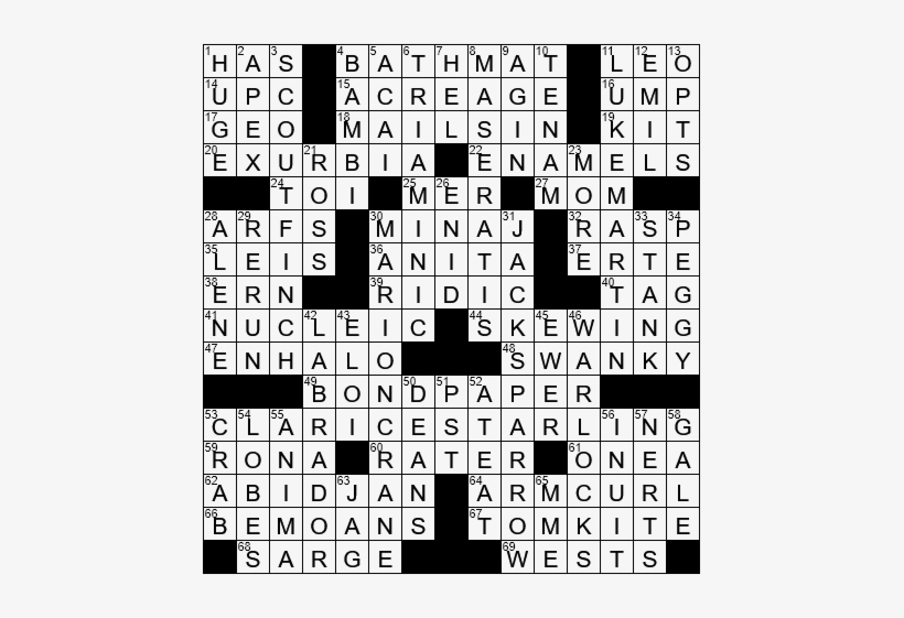 0215-18 Ny Times Crossword Answers 15 Feb 2018, Thursday - Crossword, transparent png #2797220