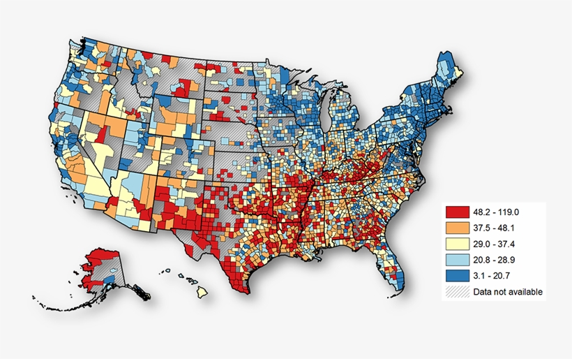 United States Map Of Counties Depicting Teen Birth - Teen Pregnancy Map Usa, transparent png #284793