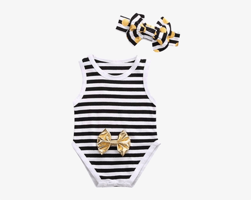 Petite Bello Bodysuit 0-3 Months Striped Gold Ribbon - Dibujo Pañalero Sin Mangas, transparent png #289278