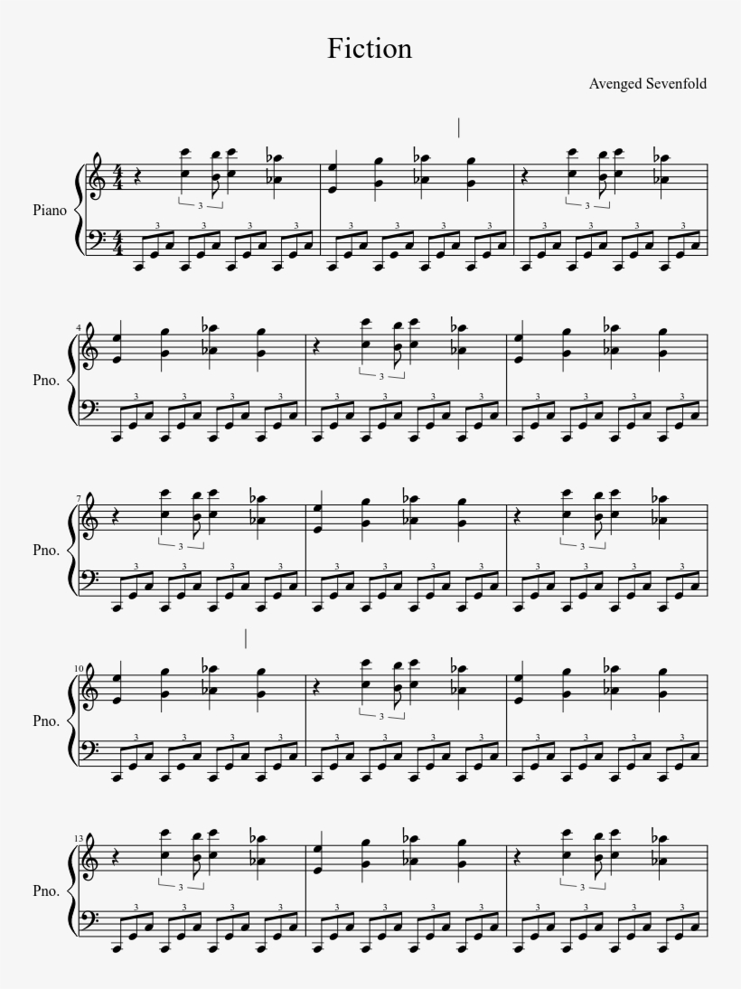 Fiction Sheet Music Composed By Avenged Sevenfold 1 - Kirby Sheet Music, transparent png #2800038