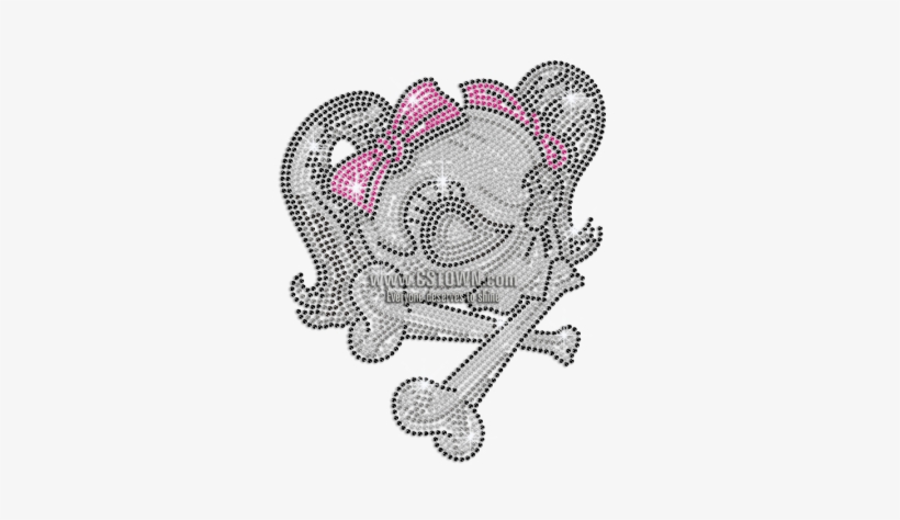 Skull Girl In Cute Bow Iron On Rhinestone Transfer - Cartoon, transparent png #2801314