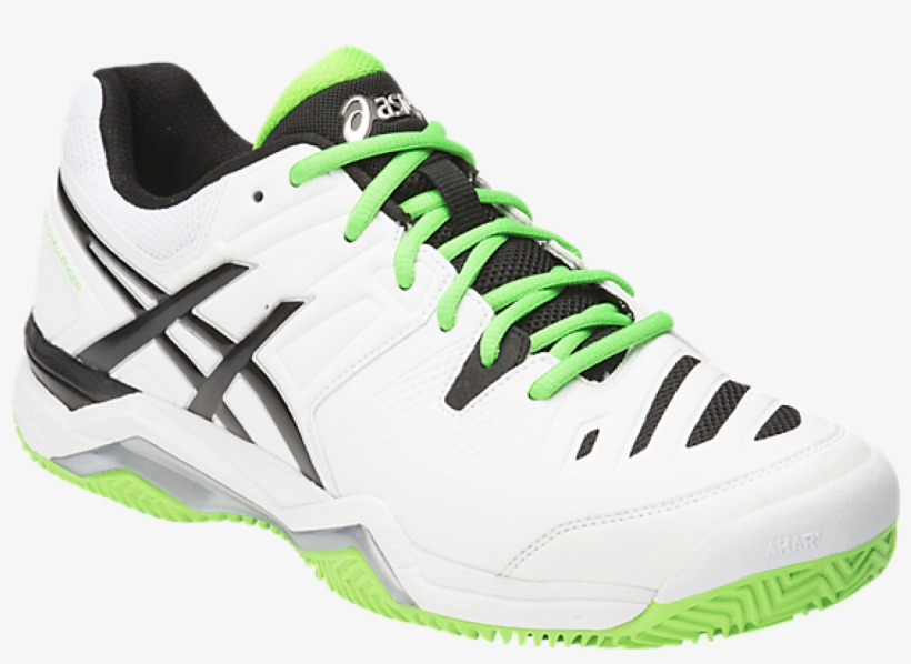 Asics Challenger 10 Clay E505y-0193 White/silver/green/black - Asics Shoes Tennis Black And White, transparent png #2803140