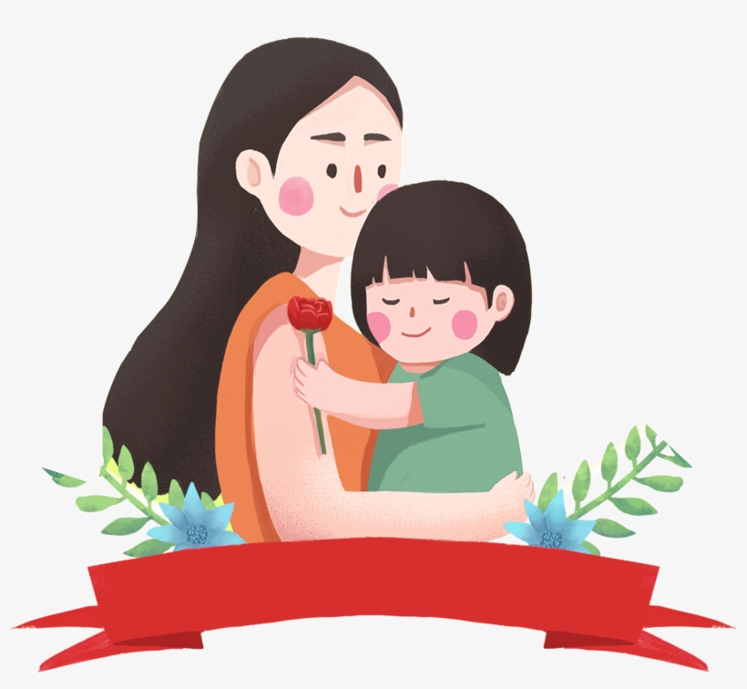 Hand Drawn Cartoon Mother Holding Child Decorative - 母亲 与 孩子, transparent png #2806485