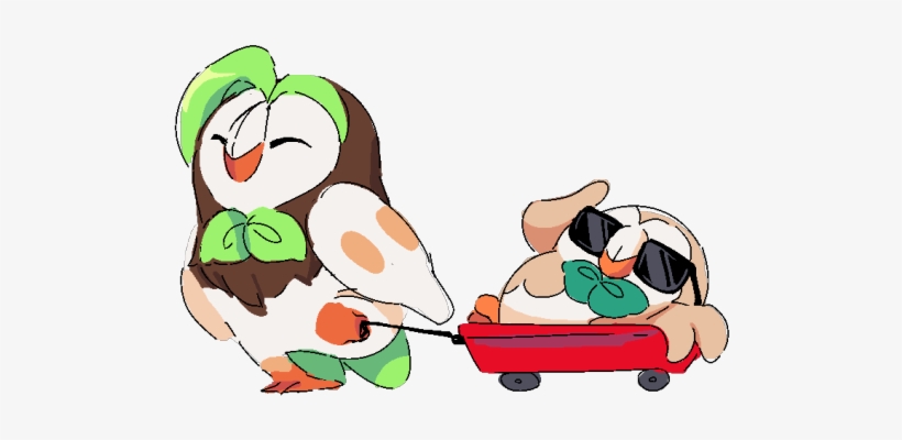 Dartrix Pulling Rowlet Along In The Little Red Wagon - Cartoon, transparent png #2807684