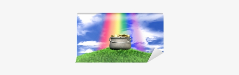 Pot Of Gold And Rainbow On Grassy Hill Wall Mural • - Gold, transparent png #2819645