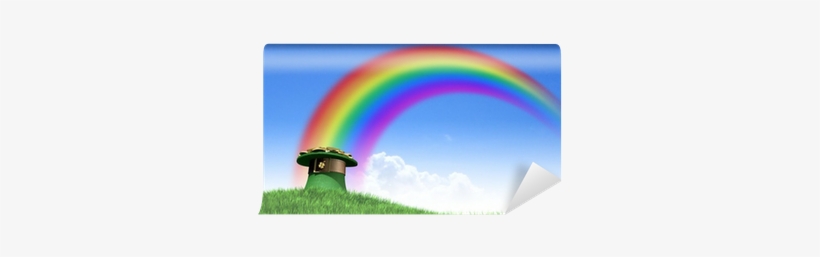 Leprechaun Hat With Gold On A Grassy Hill Wall Mural - Rainbow, transparent png #2819817