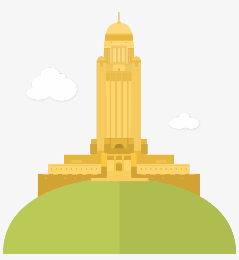 The Majestic Nebraska State Capitol Sits Atop A Grassy - Nebraska, transparent png #2820254