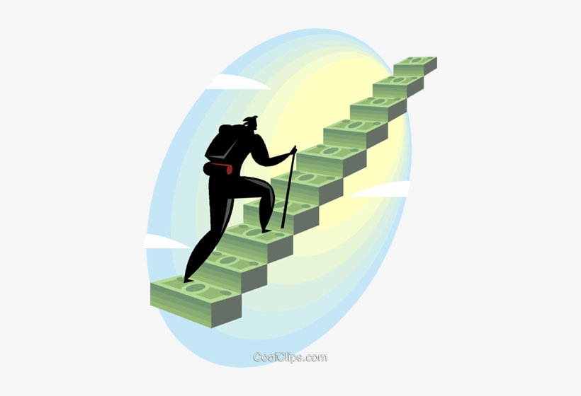 Man Climbing Stairs Made Of Money Royalty Free Vector - Stairs Made Of Money, transparent png #2820537