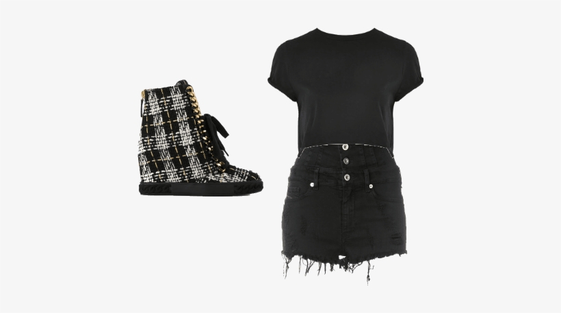 Cool Kid - - Casadei Casadei Tweed Wedge Sneakers Black Gold, transparent png #2820864