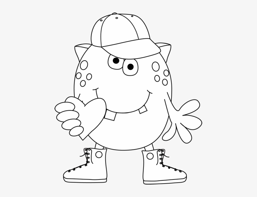 Black And White Boy Monster With Heart - Monster Black And White Clipart, transparent png #2823652