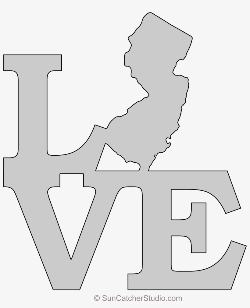 New Jersey Love Map Outline Scroll Saw Pattern Shape - Love Volleyball, transparent png #2824147