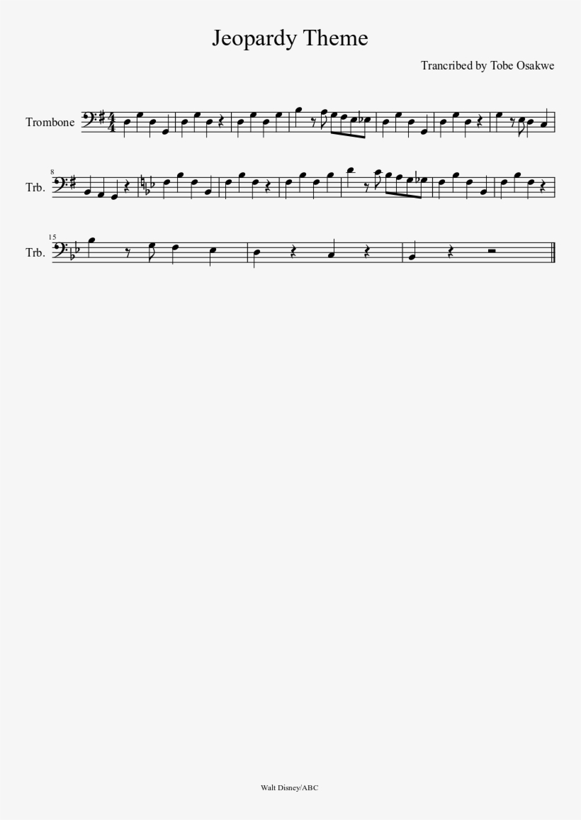 Jeopardy theme sheet music composed by trancribed by jeopardy