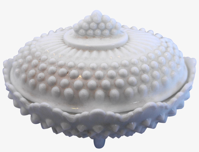 Fenton White Milk Glass Hobnail Oval Candy Dish With - Milk Glass, transparent png #2838585