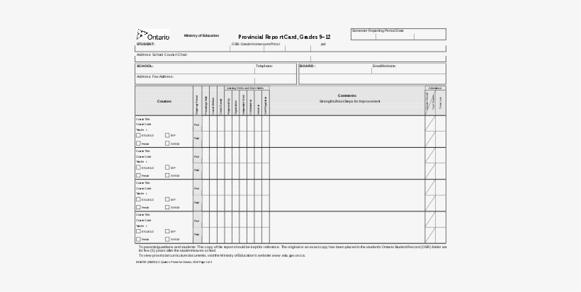 An Ontario Secondary School Report Card - Ontario Secondary School Report Card, transparent png #2846326