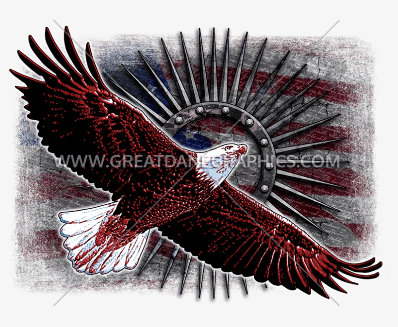 Soaring Metal Eagle American Flag Baseball Sleeve Shirt, transparent png #2848486