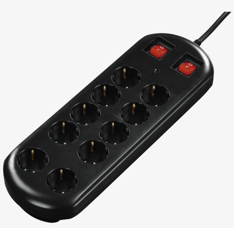 10-way Power Strip, 2 Switches, Black, 2 M - Steckdosenleiste 10-fach 2 Schalter Schwarz 2 M Hardware/electronic, transparent png #2848597