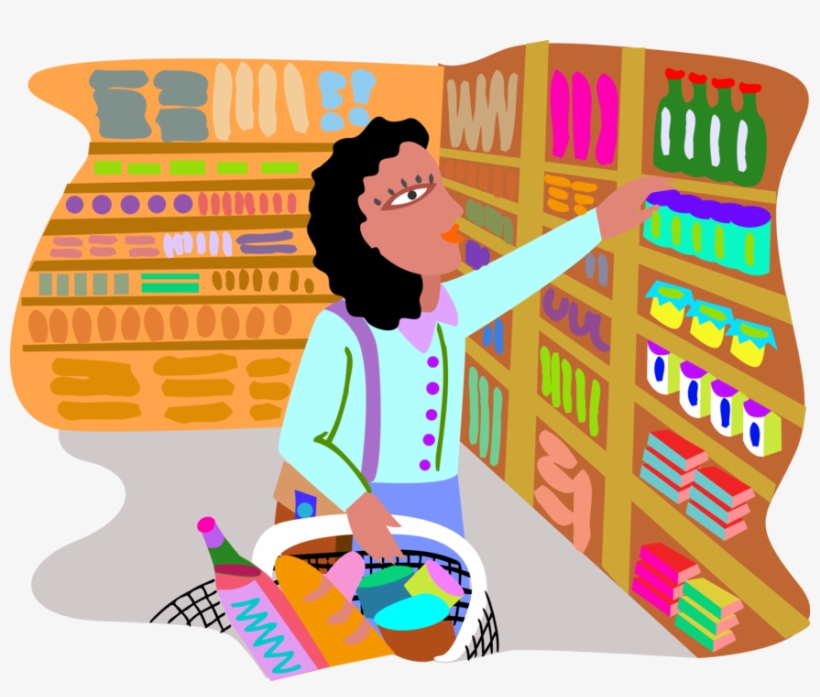 Vector Illustration Of Woman Shopping In Grocery Store - Customer Of Task Environment, transparent png #2850000