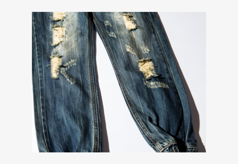 Mid-waist Loose Hole Worn Denim Men's Pants For Male, transparent png #2851527
