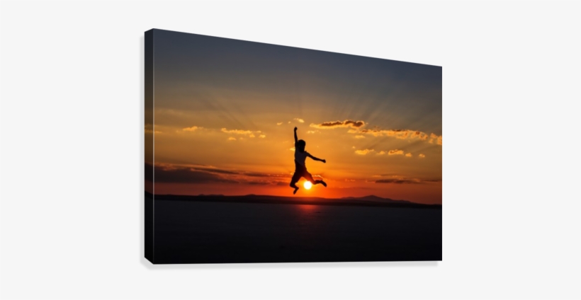 Man Jumping With Joy At Sunset Canvas Print - Sunset, transparent png #2853988