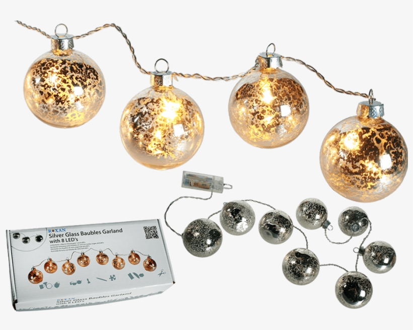 Fairy Light With Silver Coloured Glass Baubles & 8 - Led-lichterkette Mit Glas-kugeln, transparent png #2857438