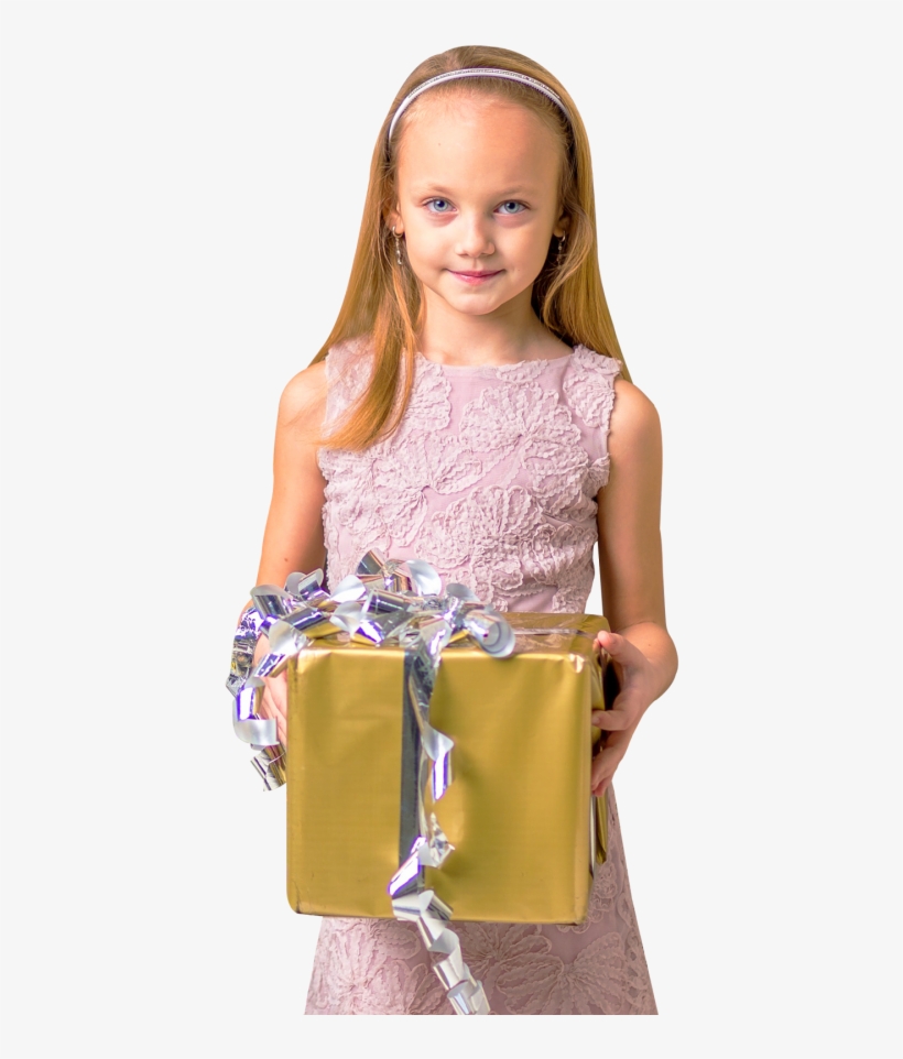 Cute Girl Holding Gift Box Png Image - Girl With Gift Png, transparent png #2858355