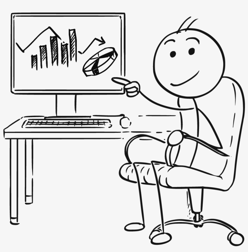 Man Pointing At Screen Charts - Cartoon Computer Screen, transparent png #2863501