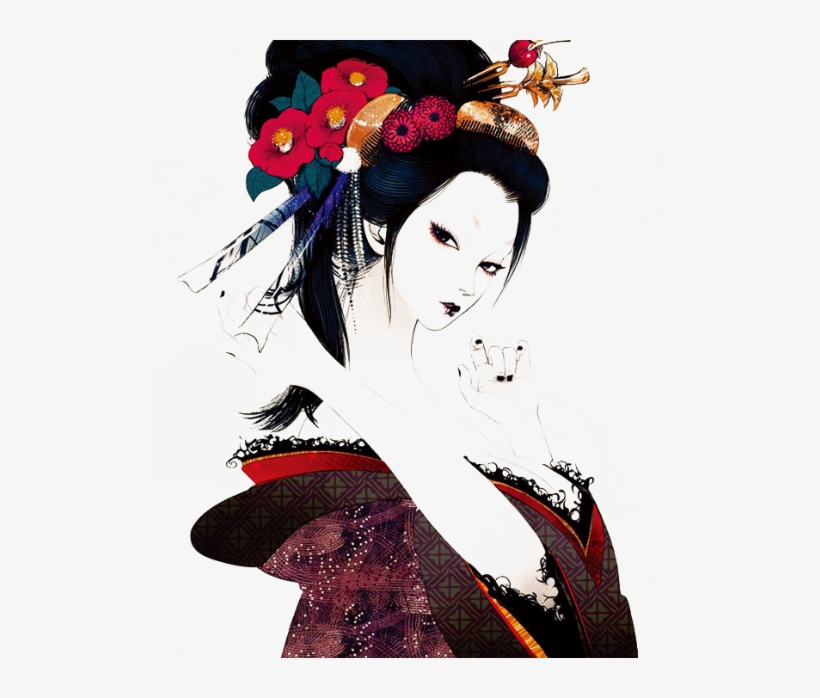 Japanese Geisha Japan Woman Sushi Girl Ftestickers - Geisha Anime Hair, transparent png #2863844