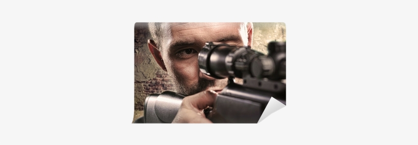 Portrait Of Serious Man Aiming With Gun Wall Mural - Portrait, transparent png #2867077
