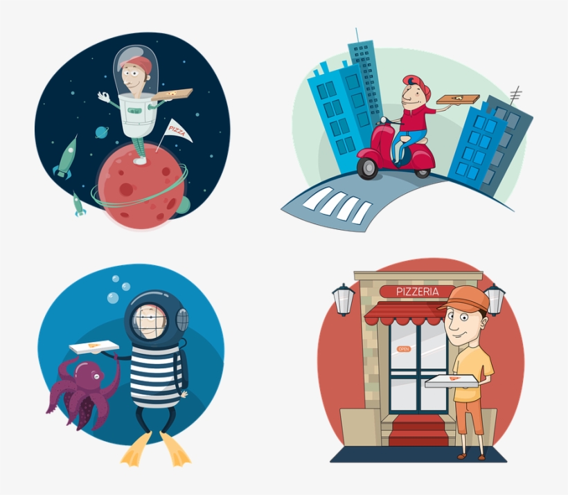 Pizza Delivery Boy Character Vector - Delivery, transparent png #2869779