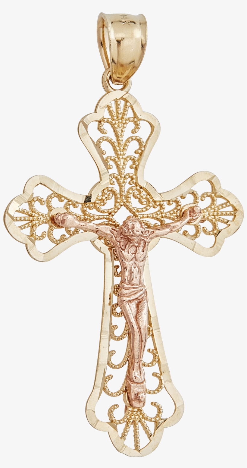 14K Yellow Gold Scroll Design Cross Pendant from Roy Rose Jewelry 