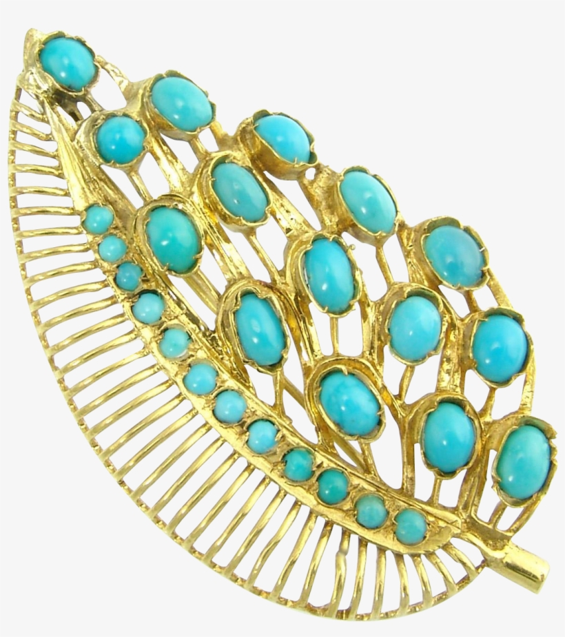 Large Vintage Persian Turquoise 18k Yellow Gold Filigree - Gold Brooch With Large Turquoise, transparent png #2870065