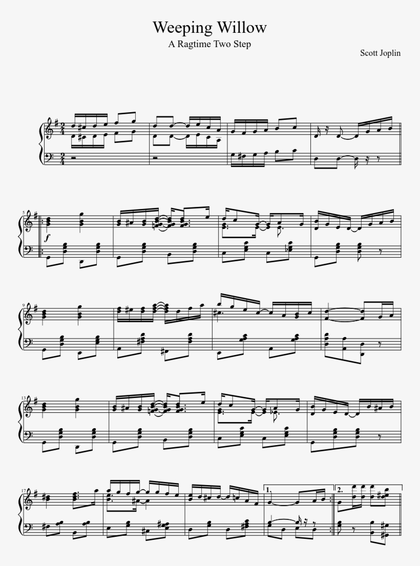 Weeping Willow Sheet Music Composed By Scott Joplin - Piano Sheet Music, transparent png #2870359