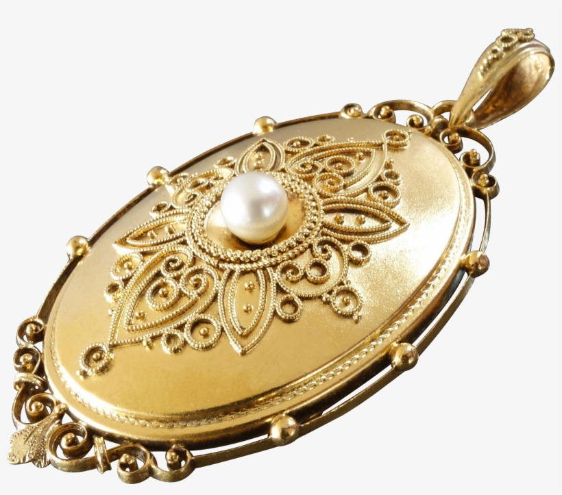 Large Antique Victorian Filigree Design Pearl Gold - Gold Locket Design, transparent png #2870494