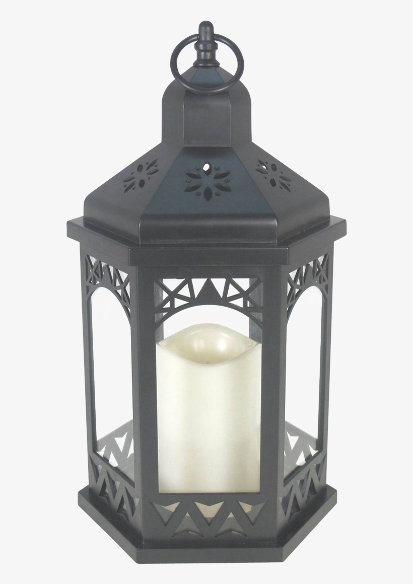Mainstays Black Led Hexagon Lantern, transparent png #2870921