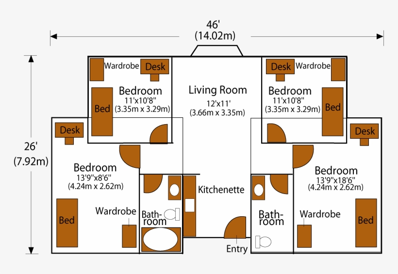Halsell Hall Floorplan Both Color - Halsell Hall, transparent png #2871960