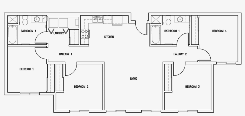 8th & Wake Floor Plan For 4 Bedroom, 2 Bathroom Flat - 4 Bedroom Flat Building Plan, transparent png #2872067