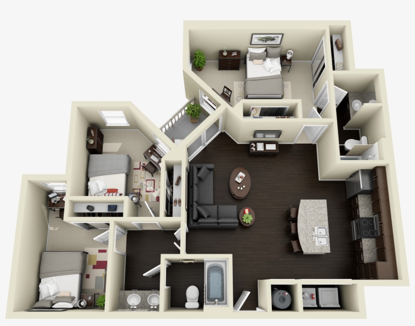 3 Bedroom 2 Bathroom - District On 5th Floor Plan, transparent png #2872520