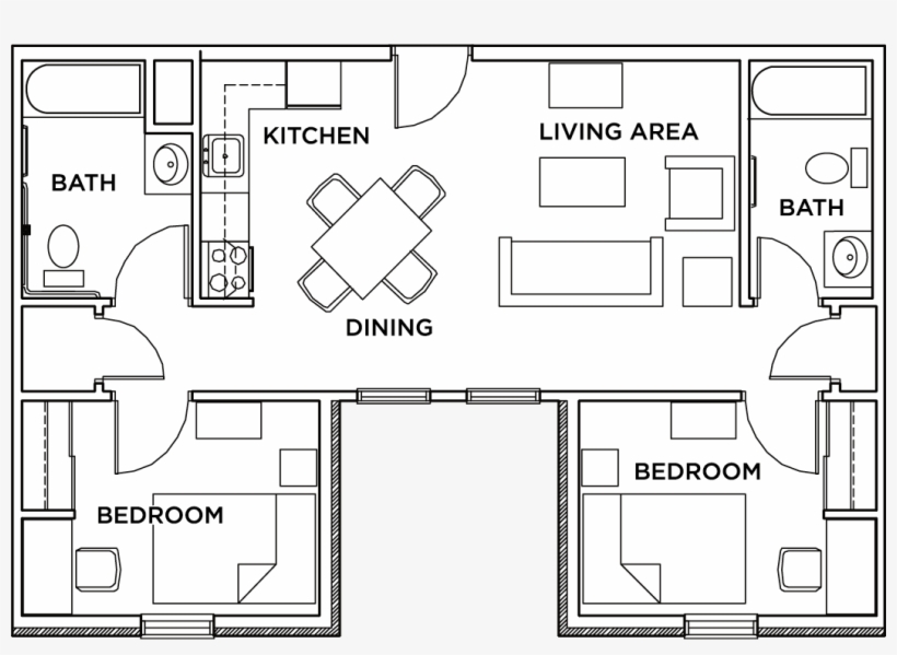 2 Bedroom, 2 Bathroom Standard - Floor Plan, transparent png #2872733