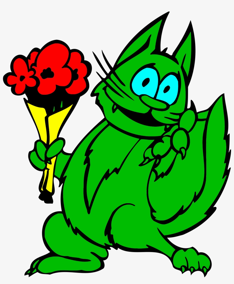 This Free Icons Png Design Of Green Cat With Flowers, transparent png #2872888
