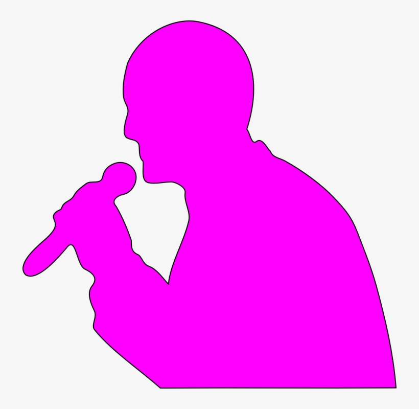 Pink Cartoon Silhouette Of A Girl Singing Into Microphone - Microphone Clip Art, transparent png #2873622