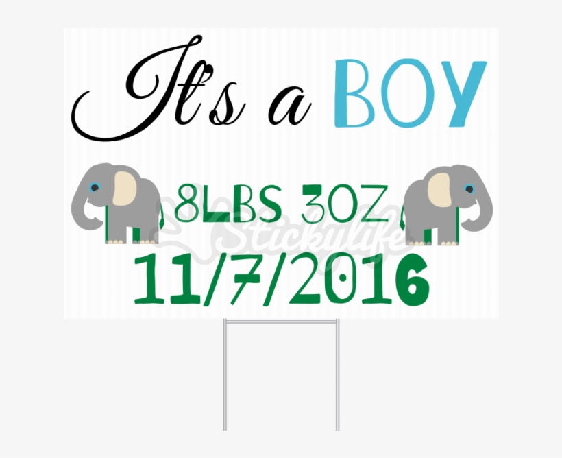 It's A Boy Yard Sign - Personalised Elephant Cute Animal Zoo Children Customizable, transparent png #2875813