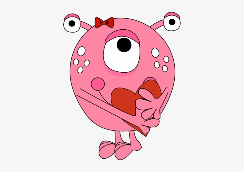 Girl Monster Holding A Heart Clip Art Girl Monster - Valentine Monsters, transparent png #2876321
