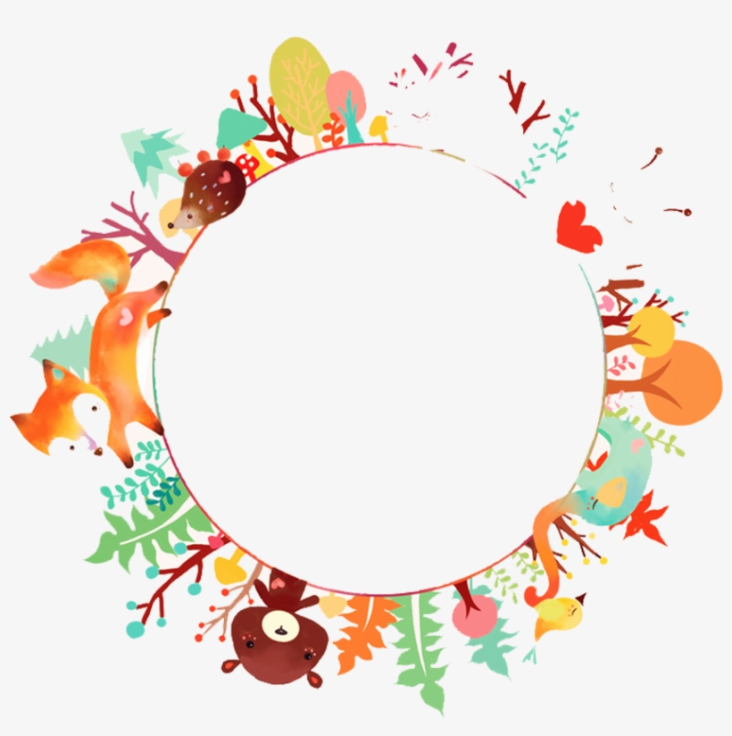 Fox Bear Forest Autumn Fall Leaves Flowers Wreath Frame - Round Background Images Png, transparent png #2878474