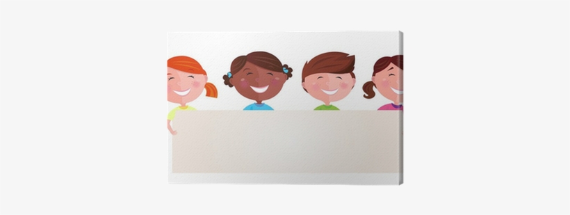 Cute Multicultural Kids Holding A Blank Banner - Kids Illustration ...