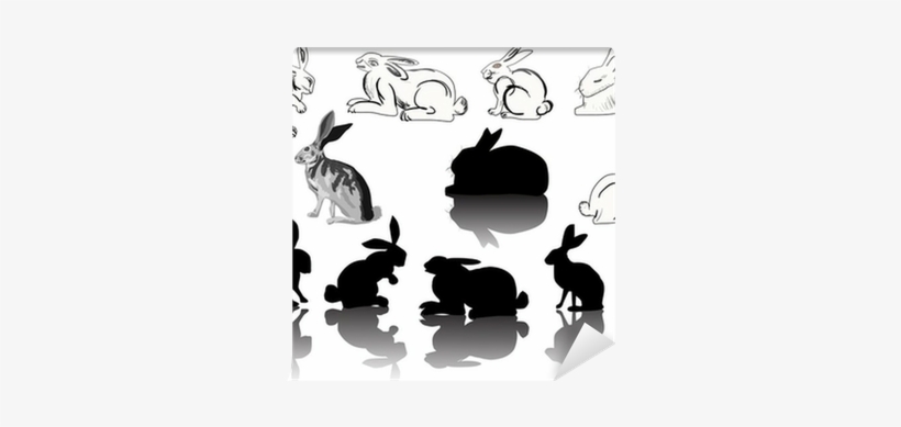Twelve Hare And Rabbit Silhouettes On White Wall Mural - Leporids, transparent png #2882408