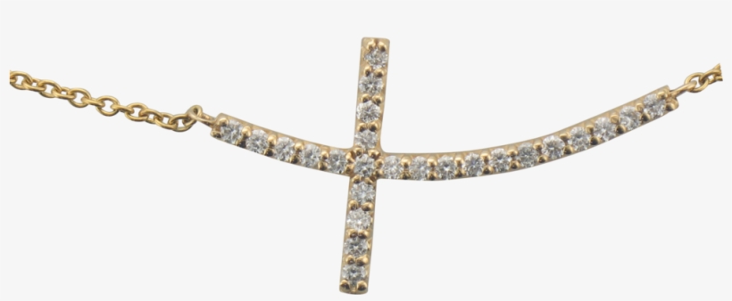 14k Yellow Gold Sideways Cross Diamond Necklace, transparent png #2883305