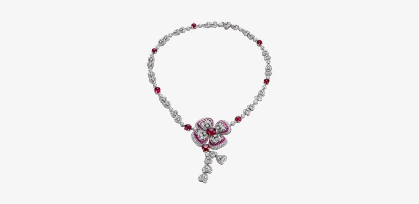 With Its Red-hued Flower Crowned By A Cabochon Ruby - Bvlgari Diamond Necklace, transparent png #2883576