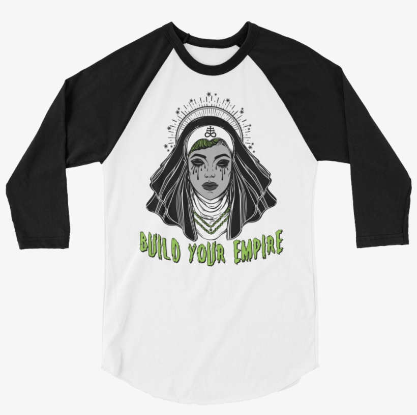 Satanic Sinners Nun Build Your Empire 3/4 Sleeve Raglan - Baseball Mom Life Shirt, transparent png #2885633